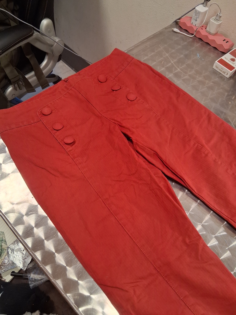Marc Ecko Red Straight-Leg High-Waist Pants with Button Detail